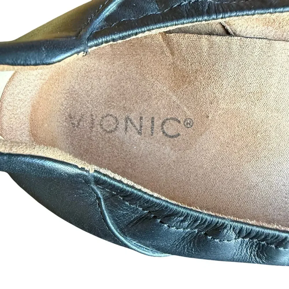 Vionic Women's Jacey Black Leather Wedge Pumps Slip On Comfort Arch Support - 9